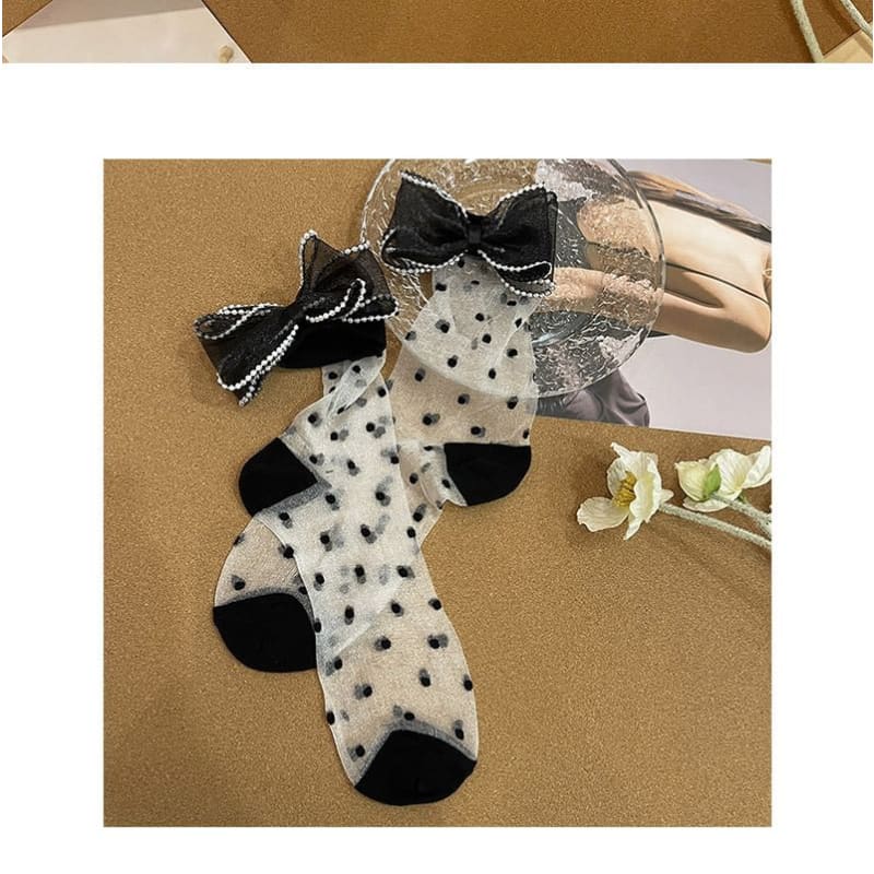 Dotted Lace Bow Mesh Socks