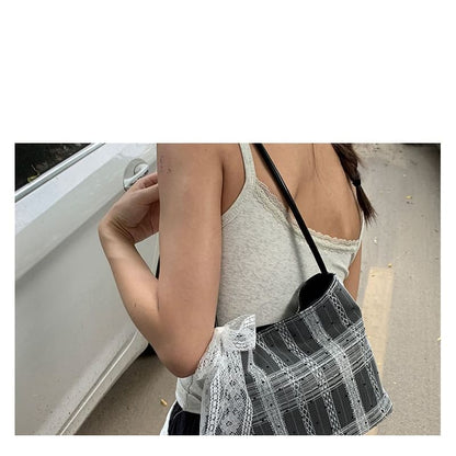 Dotted Lace Trim Shoulder Bag