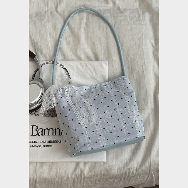 Dotted Lace Trim Shoulder Bag - Blue / One Size