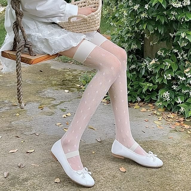 Dotted Mesh Over-the-Knee Socks