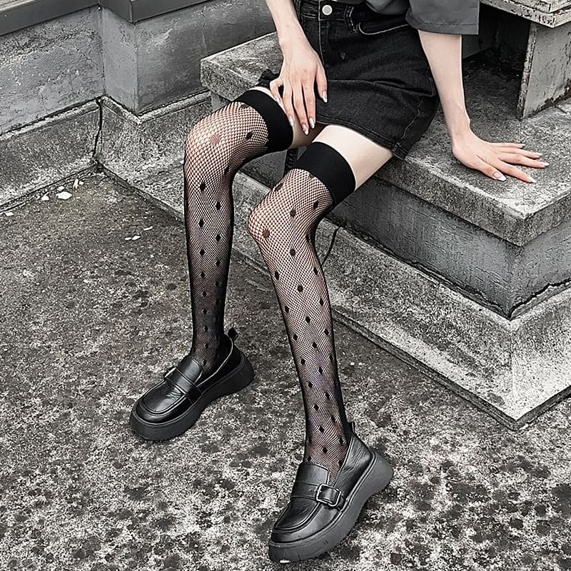 Dotted Mesh Over-the-Knee Socks