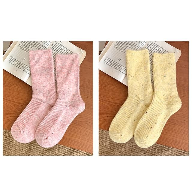 Dotted Ribbed Socks / Set - Set of 2 - Light Pink & Light