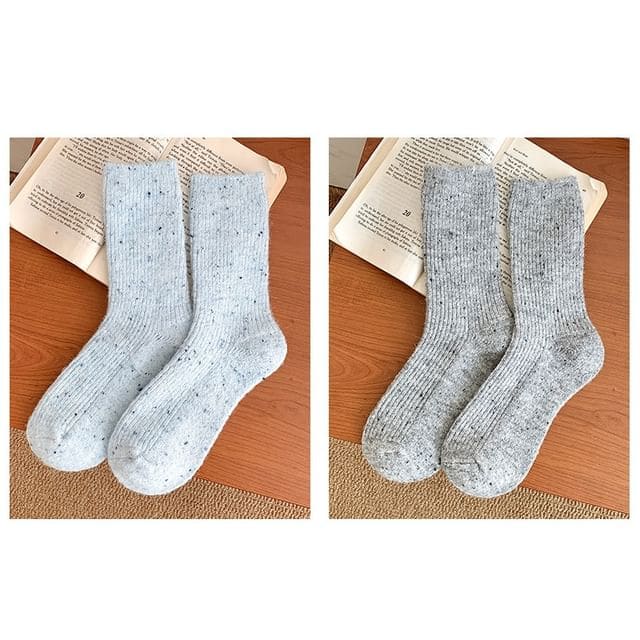 Dotted Ribbed Socks / Set - Set of 2 Pair - Light Blue &