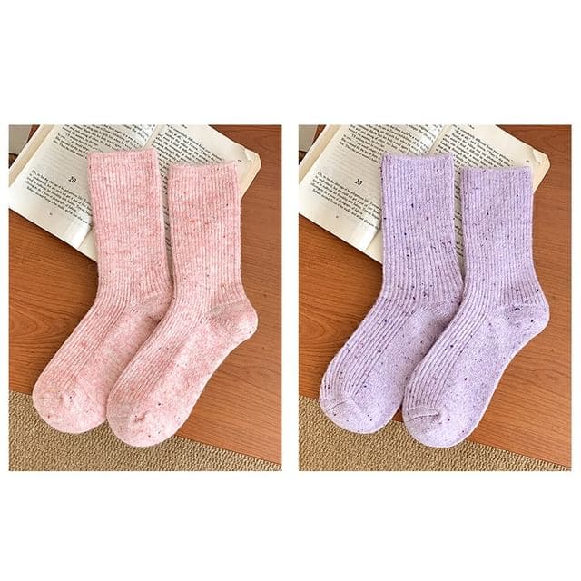 Dotted Ribbed Socks / Set - Set of 2 Pair - Light Pink &