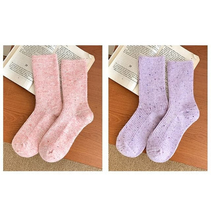 Dotted Ribbed Socks / Set - Set of 2 Pair - Light Pink &