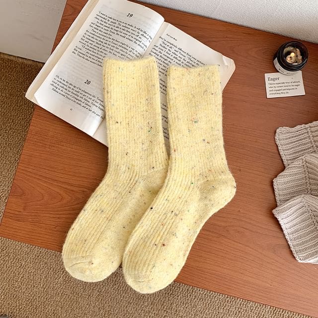 Dotted Ribbed Socks / Set - Set of 2 Pair - Light Yellow