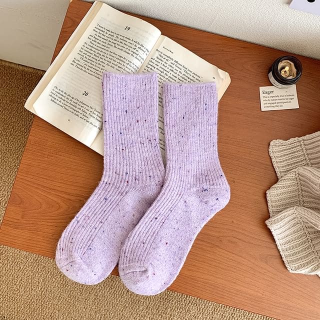 Dotted Ribbed Socks / Set - Set of 2 Pair - Purple