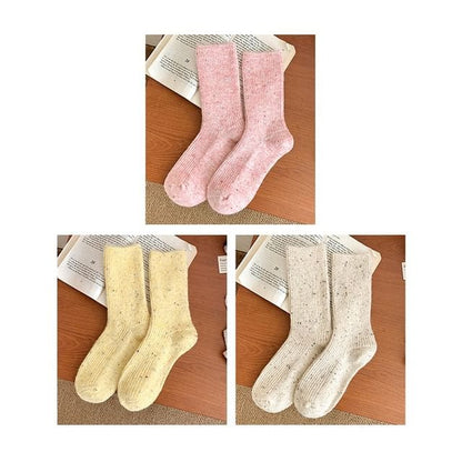 Dotted Ribbed Socks / Set - Set of 3 Pair - Light Pink &