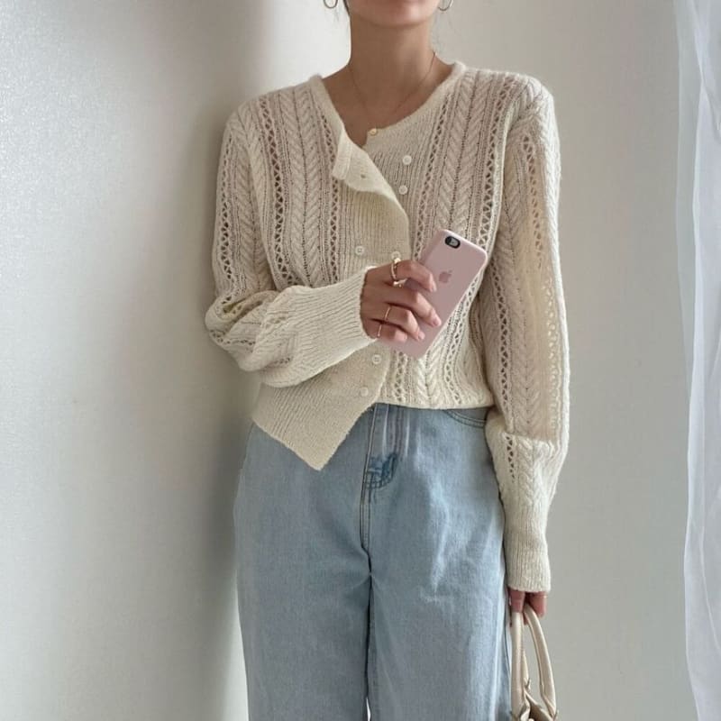 Double-Breasted Pointelle-Knit Cardigan