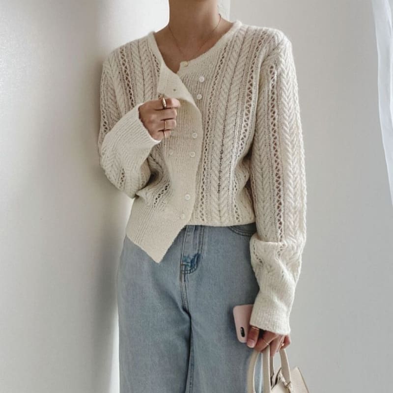 Double-Breasted Pointelle-Knit Cardigan