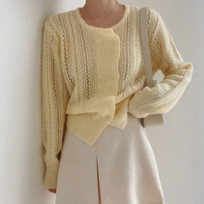 Double-Breasted Pointelle-Knit Cardigan