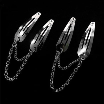 Double Chain Hair Clips - Standart/ 2pcs / Silver - Other