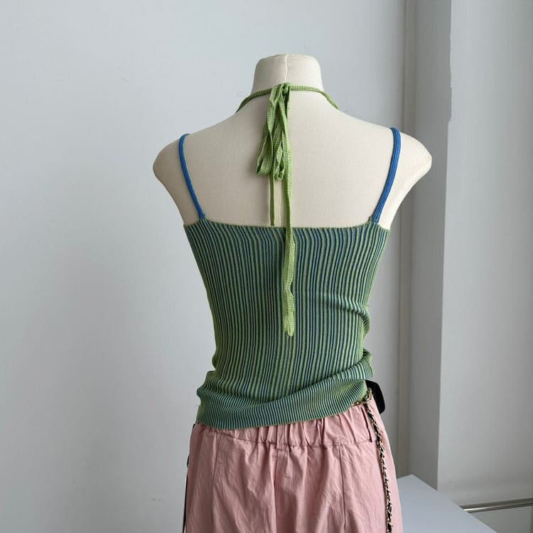 Double Layered Y2K Knit Halter Top - Tops