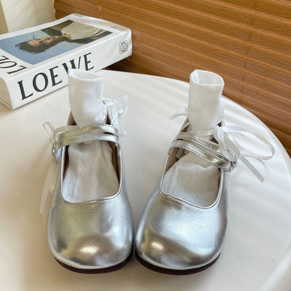 Double Strap Mary Jane Shoes - Half Size Smaller - Silver