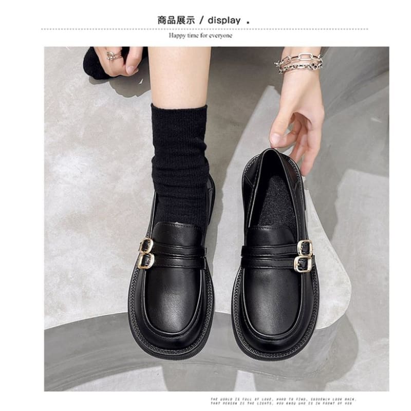 Double-Strap Platform Chunky Heel Loafers