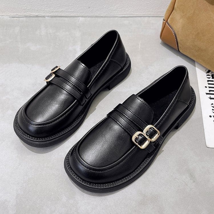 Double-Strap Platform Chunky Heel Loafers