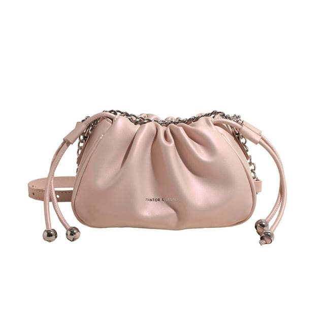 Drawstring Chain Crossbody Bag - Pink / One Size