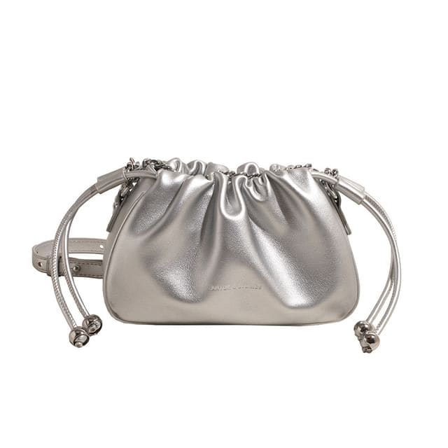 Drawstring Chain Crossbody Bag - Silver / One Size