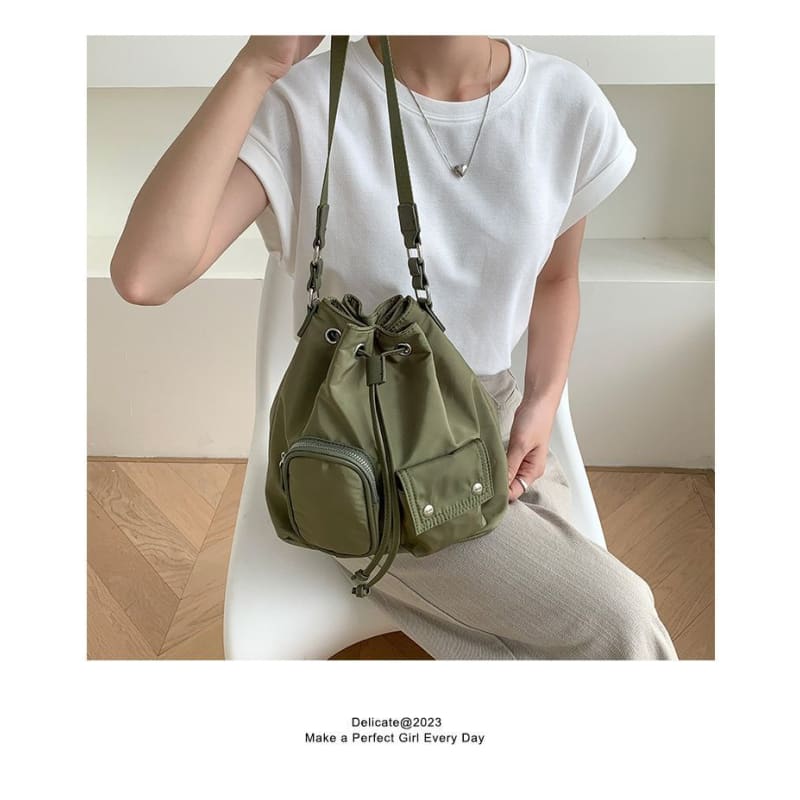 Drawstring Nylon Bucket Bag