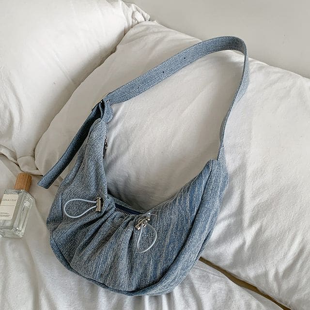 Drawstring Shoulder Bag - Light Blue / One Size