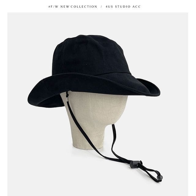 Drawstring Sun Hat - Black / M