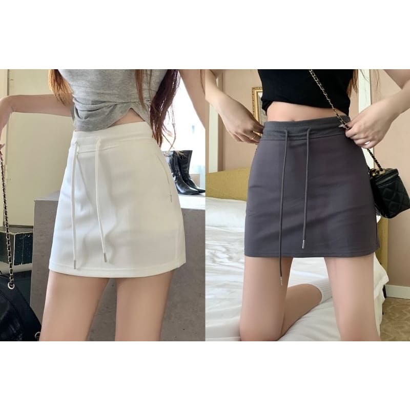 Drawstring Waist Mini Pencil Skirt