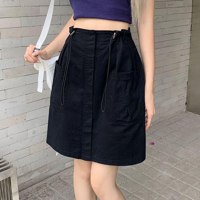 Drawstring Waist Plain - Black / M