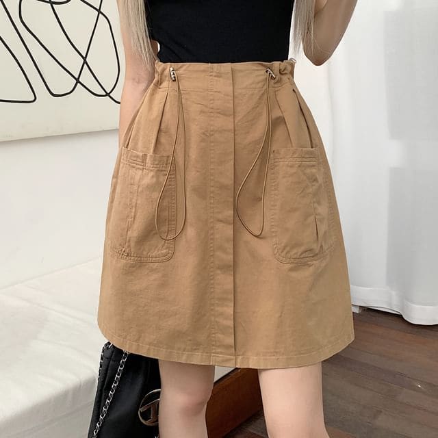 Drawstring Waist Plain - Khaki / M