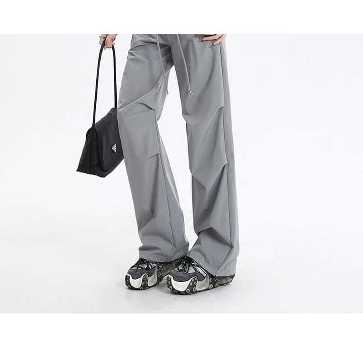 Drawstring Waist Plain Loose Fit Cargo Pants