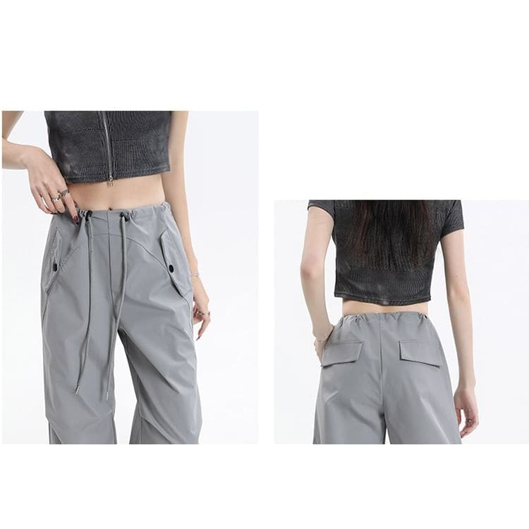 Drawstring Waist Plain Loose Fit Cargo Pants