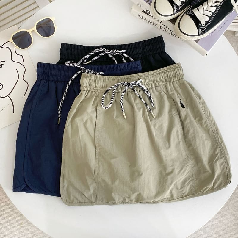 Drawstring Waist Plain Panel Mini A-Line Skirt