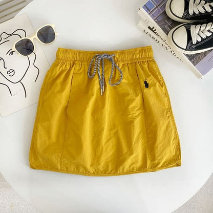 Drawstring Waist Plain Panel Mini A-Line Skirt - Yellow / S