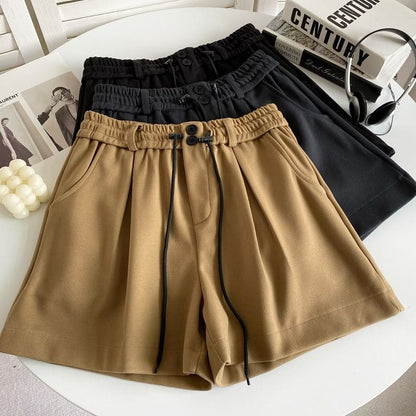 Drawstring Waist Plain Shorts