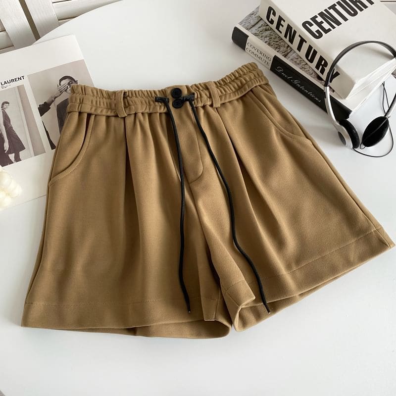 Drawstring Waist Plain Shorts