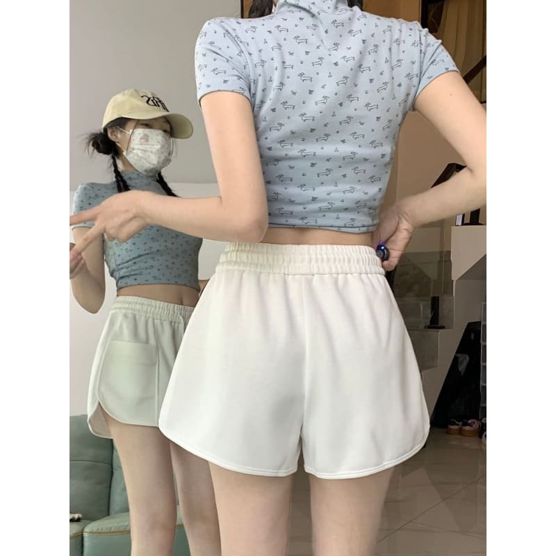 Drawstring Waist Plain Sweat Shorts