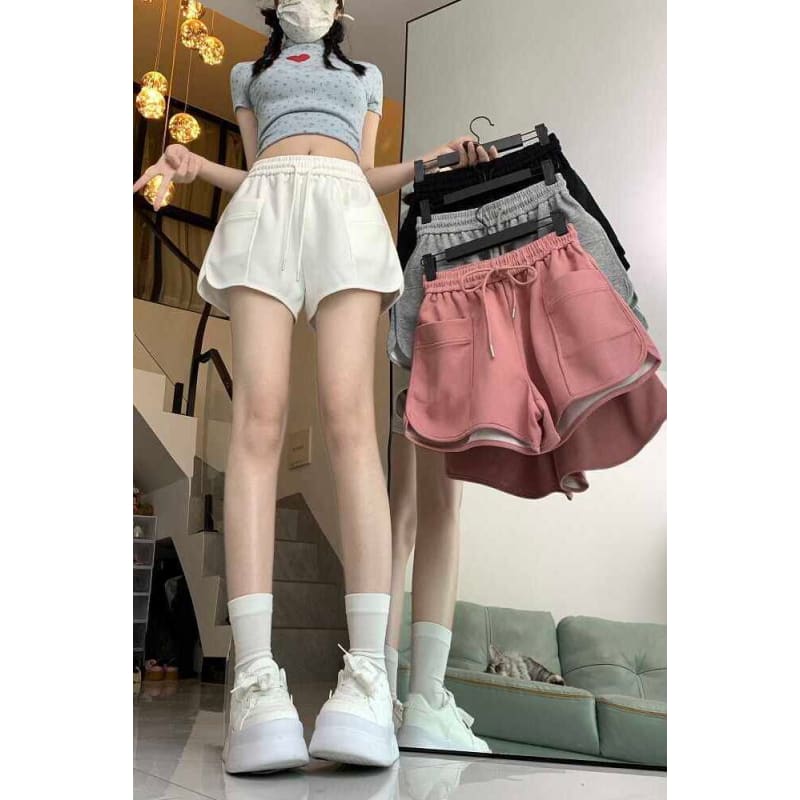 Drawstring Waist Plain Sweat Shorts