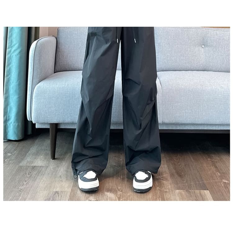 Drawstring Waist Plain Wide Leg Cargo Pants