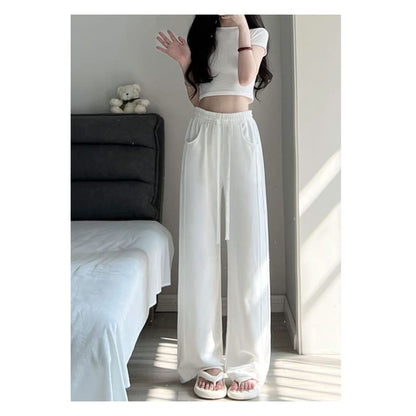 Drawstring Waist Plain Wide Leg Sweatpants