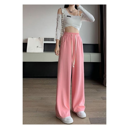 Drawstring Waist Plain Wide Leg Sweatpants