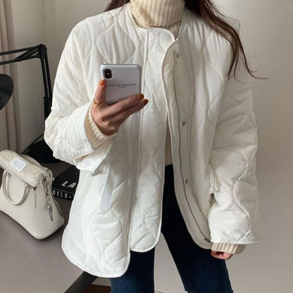 Drawstring Waist Round Neck Padded Jacket