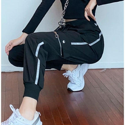 Drawstring Waist Striped Harem Cargo Pants