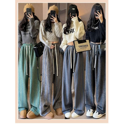 Drawstring Waist Striped Loose Fit Pants