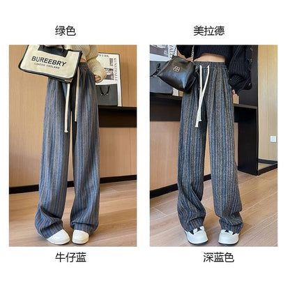 Drawstring Waist Striped Loose Fit Pants