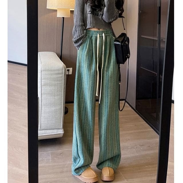 Drawstring Waist Striped Loose Fit Pants