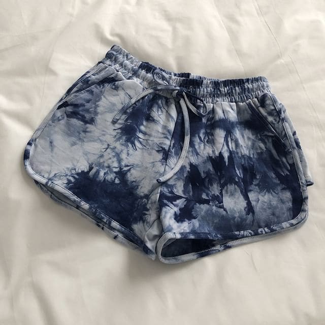 Drawstring Waist Tie Dye Shorts - K9 - Blue / M