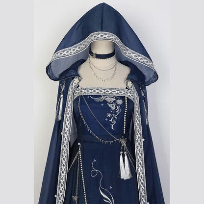 Dreamy Embroidery Butterfly Chain Slip Dress Hooded Cloak