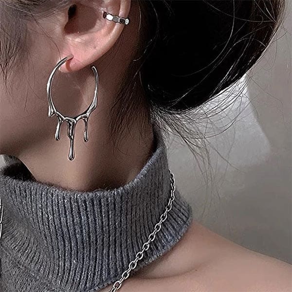 Drop Hoop Earrings - Standart / Silver - earrings