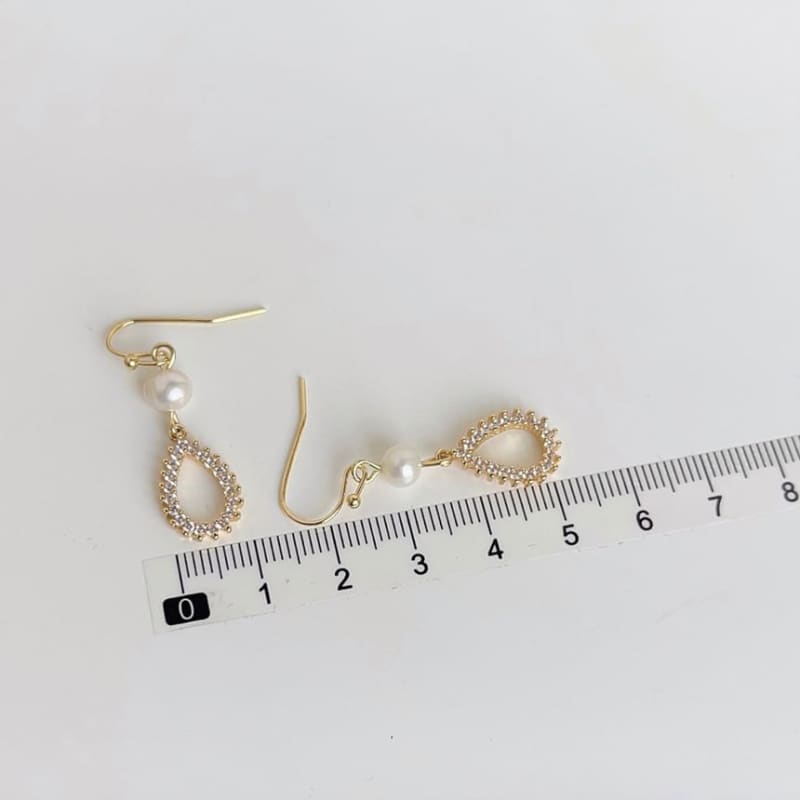 Droplet Rhinestone Faux Pearl Alloy Dangle Earring