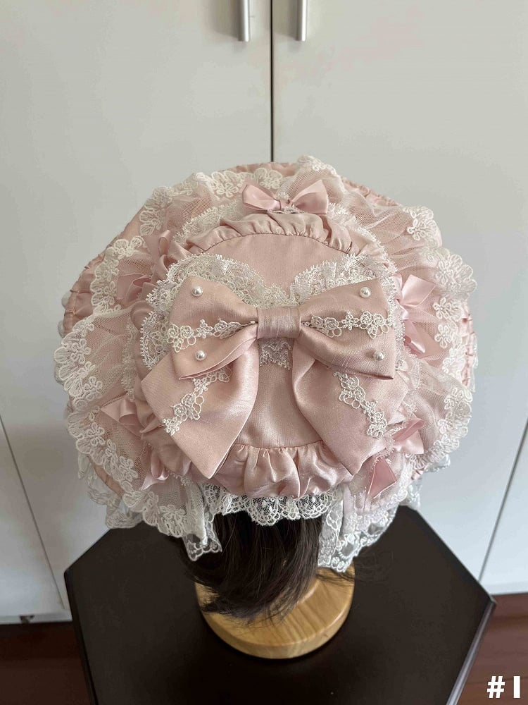 Pink Decorated Bows Hat Sweet Lolita