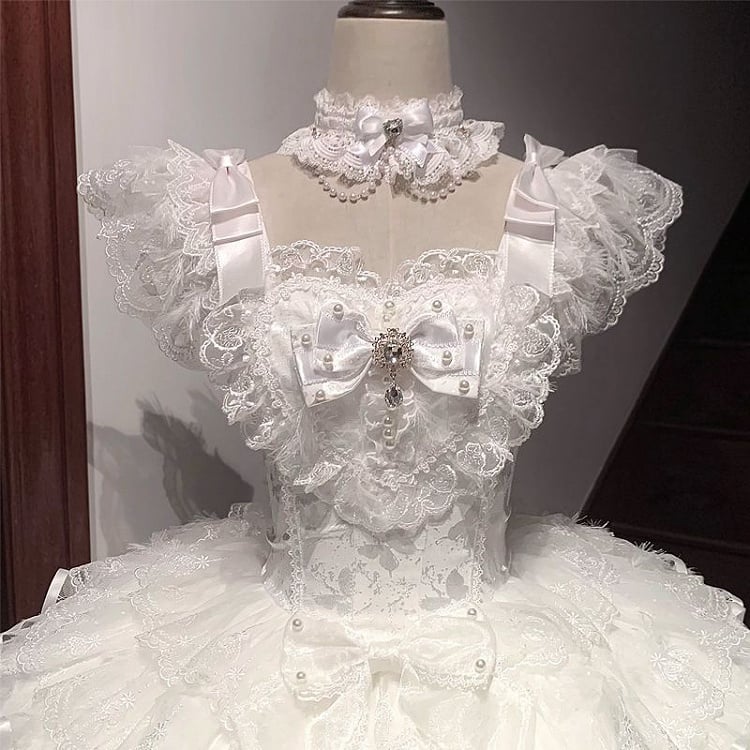 Skirt Lolita Bodice White Fabric Dress Hime Hanayome Butterfly Angel Tiered